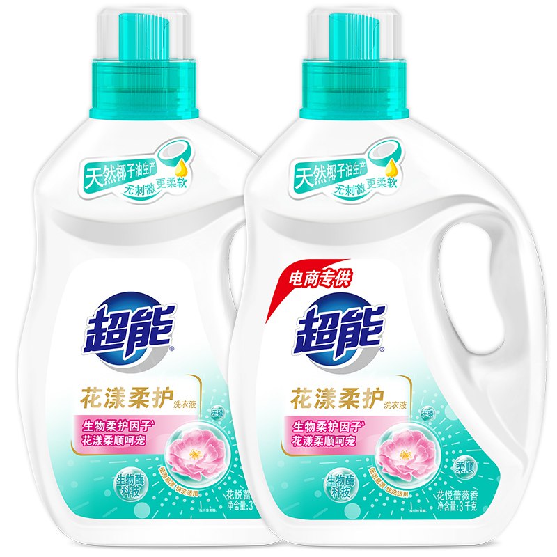 自营超能 花漾柔护洗衣液 蔷薇花香3kg*2瓶