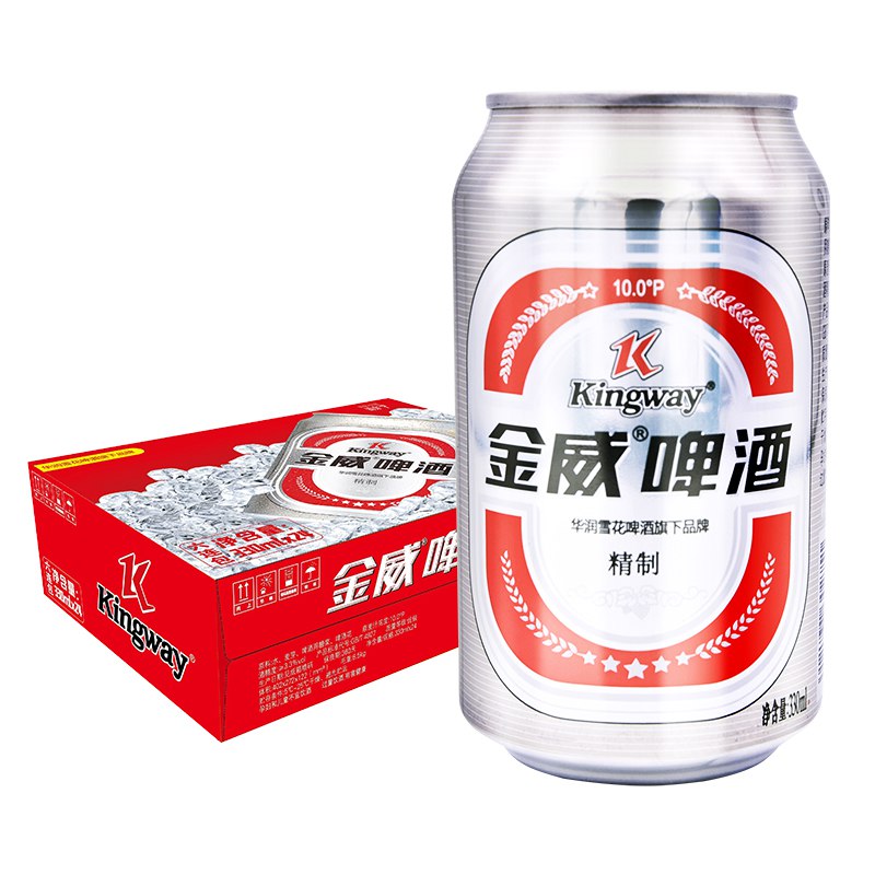 【京东自营】 威啤酒（Kingway）精制啤酒10度330mL*24听