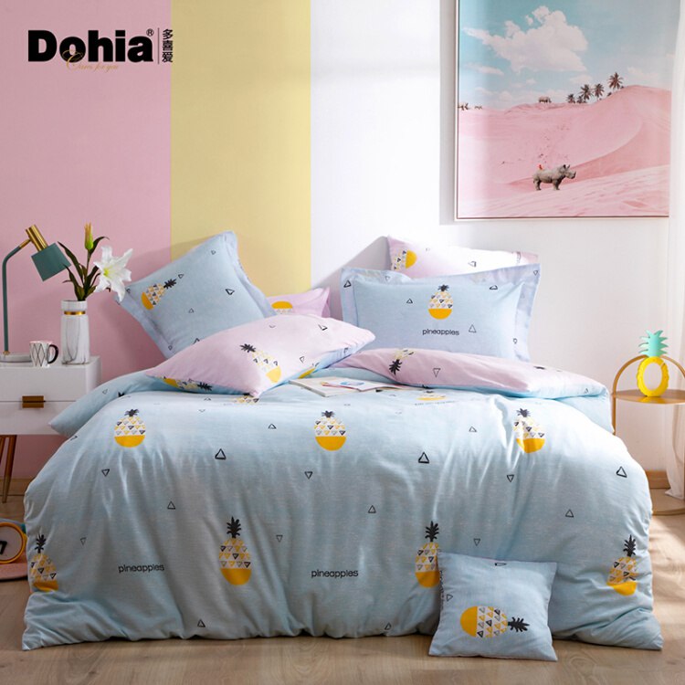 多喜爱（Dohia）床品套件 ins风水洗绵柔印花四件套 床单款 甜心菠萝 1.8米床 