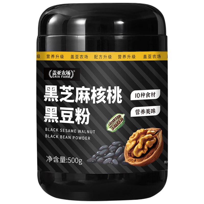 14.9元 盖亚农场 黑芝麻核桃黑豆粉 500g/罐