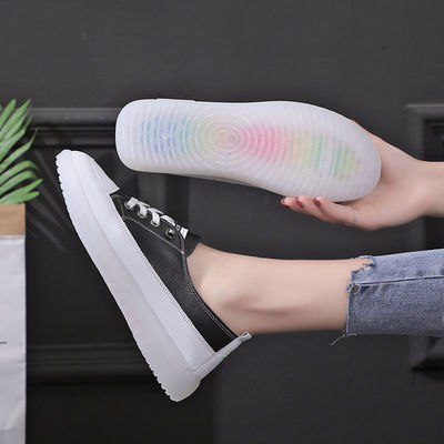 品牌真软皮彩虹牛筋软底小白鞋女学生韩版百搭平底一脚蹬单鞋女，10.95元