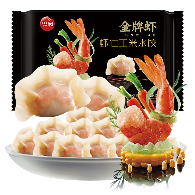-思念金牌虾水饺虾仁玉米480g32只，页面可领99-10券部分地区购物车换促销99选5件，买5件89