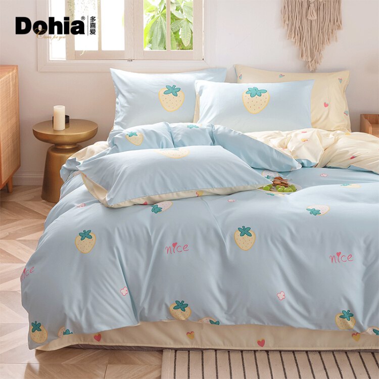【多喜爱四件套】多喜爱（Dohia）床品套件 四件套水洗舒柔简约ins风双人床上用品 床单被套枕套 甜莓布丁 1.8米床 229*230cm
