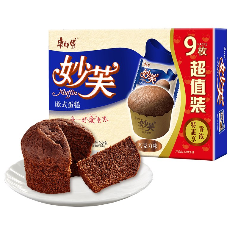 康师傅 妙芙饼干蛋糕点心营养早餐办公室休闲零食小吃巧克力味9枚超值分享装432g