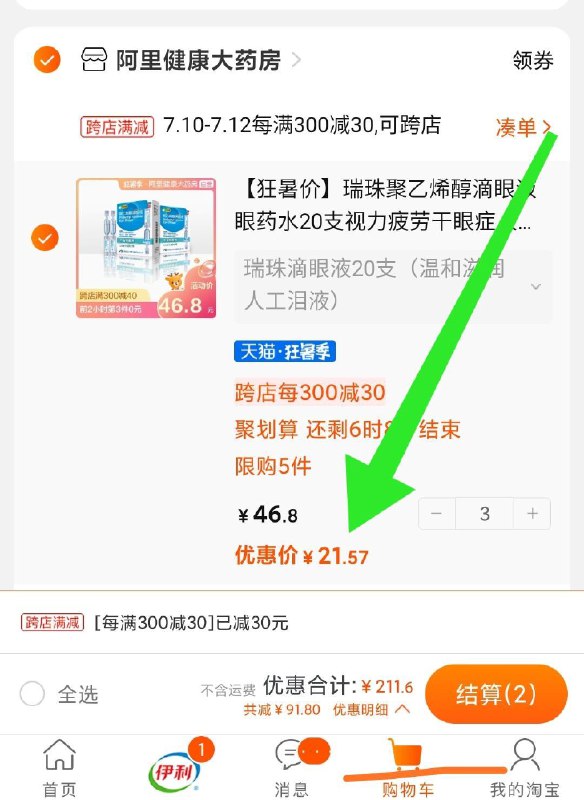 凑单加购物车1件 (QJul1yPeVk6) 先一起付款 退掉凑单60只人工泪液到手64元