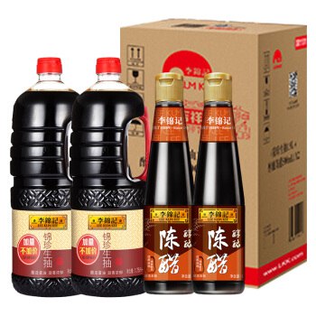 【京东自营】李锦记酱油醋锦珍生抽1.9L*2+醇酿陈醋500ml*2(礼盒装）