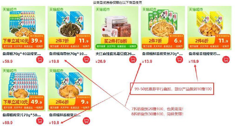 天猫超市备得福99-50平行叠加神券，商超自行上车领券后-天猫超市-我的-优惠券-去使用-一共7款！ (rraX1E42TEP)