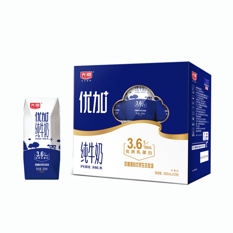 光明 优加纯牛奶200ml*12盒钻石装*4件 76元（19元/件）