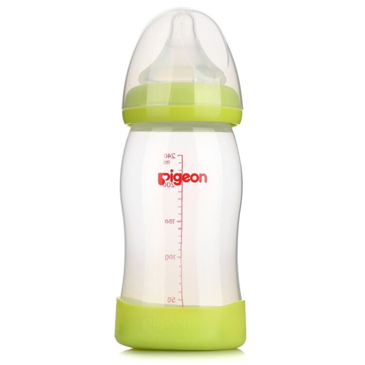 贝亲Pigeon奶瓶PP奶瓶新生儿宽口径PP奶瓶婴儿奶瓶240ml（绿色瓶盖）AA95自然实感L码奶嘴，买1件