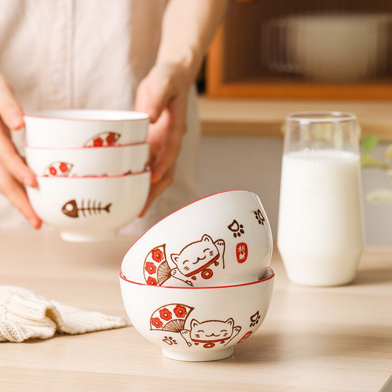 9.9元 牧初旗舰店加厚釉下彩陶瓷碗4.5寸4个(bogaXk3rkqE)/
