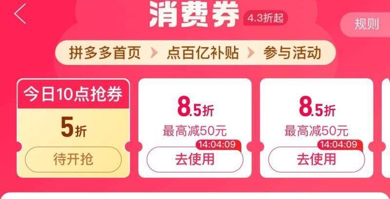 10点留意 拼夕夕-百亿补贴-消费券可领5折券 全品抵扣 m.fanli.me