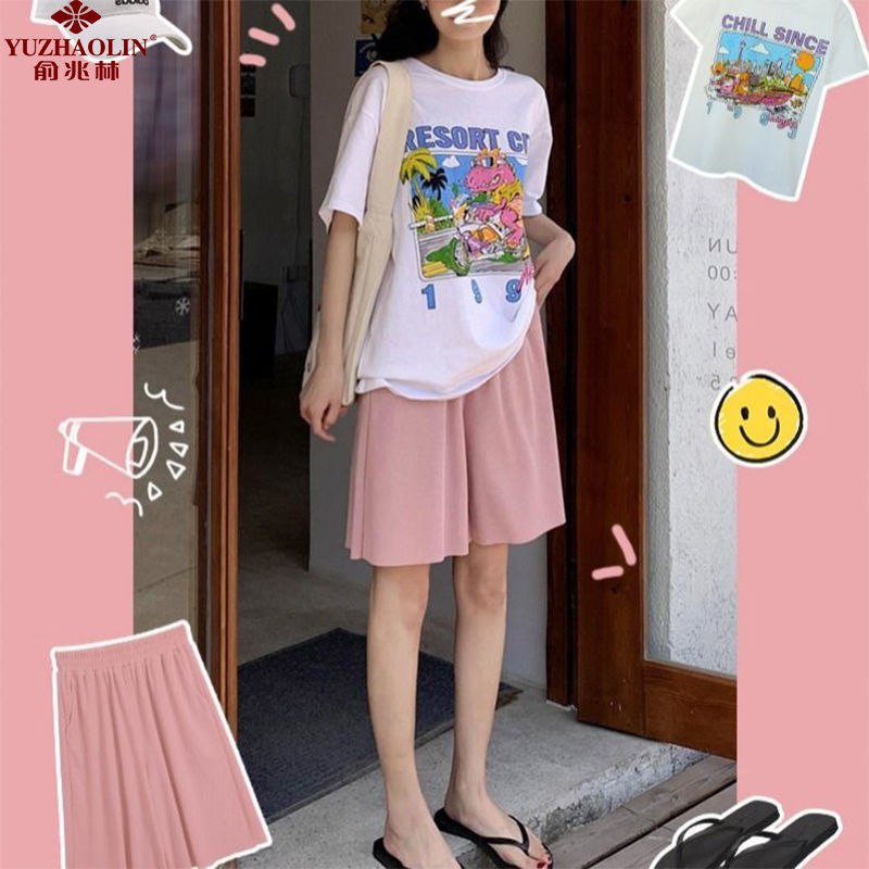 冰丝阔腿短裤女夏宽松2020年新款高腰直筒中裤薄款港味休闲五分裤，3.13元