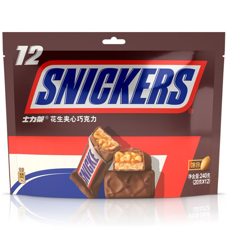 【京东】士力架花生夹心巧克力（分享装）休闲零食员工福利240g：