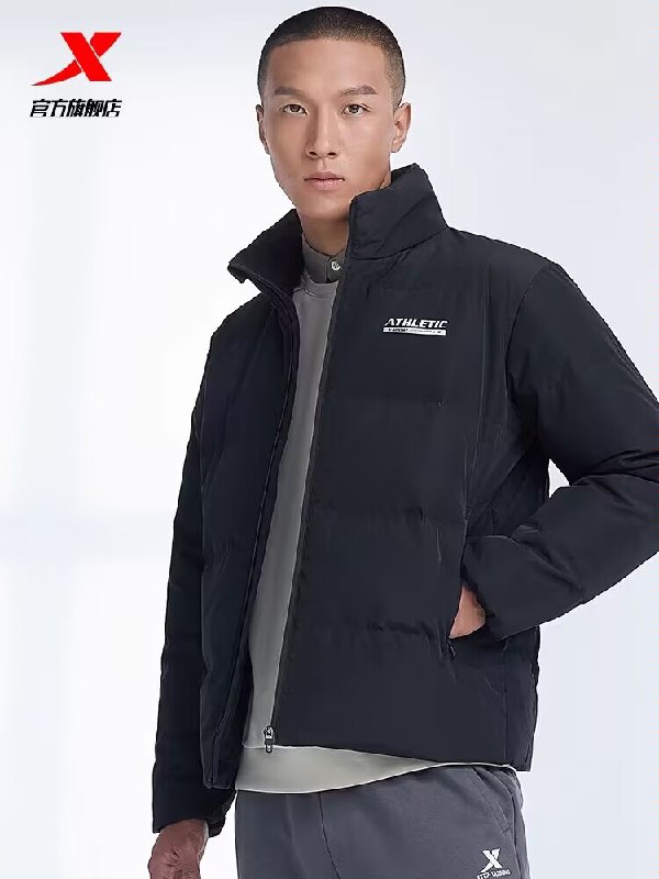 169💵【特步服饰旗舰店】特步保暖短款立领鸭绒羽绒服)qsdnWV7zvjk)/ CZ11加厚锁温 强效御寒 柔软舒适不挑身型 随意穿搭 时尚百搭人跑绒不跑 逆风畅跑 不臃肿