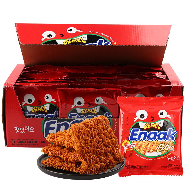 印尼进口（GEMEZ Enaak）小鸡干脆面膨化香辣味礼盒整箱装 672g（28g*24袋）
