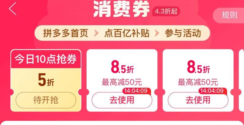 10点留意 拼夕夕-百亿补贴-消费券可领5折券 全品抵扣 m.fanli.me