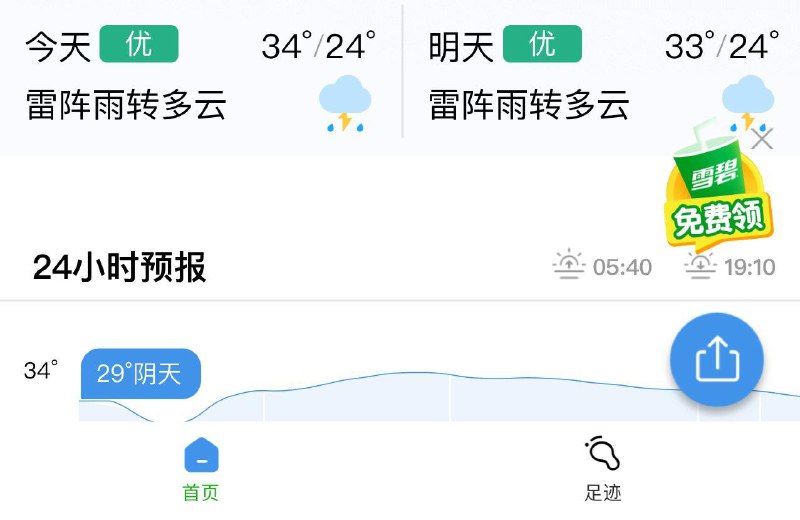 墨迹天气小程序  右下角免费领雪碧