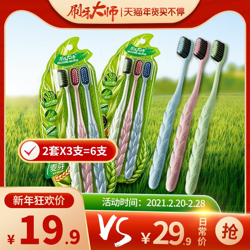 0点后下单 先领券9.9元刷牙大师纤维竹炭牙刷6只(JRqdcxAIl78)/