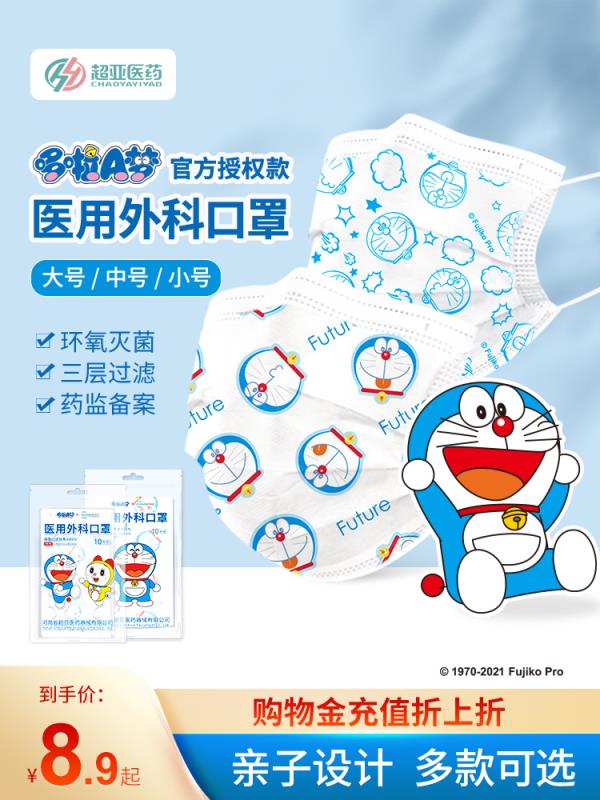 13.9元 成人/儿童款可选超亚哆啦A梦医用口罩50只(aevZXHqnVw8)/