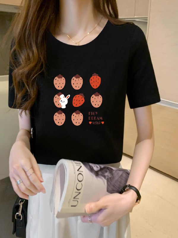 用1000-100够物券 拍3件 付1亓宽松草莓印花短袖/ CZ1167 /Gntb3RaSrEC//