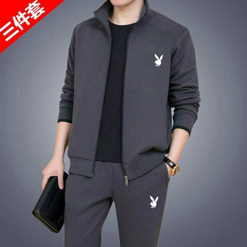 花花公子两三件套男士运动套装春秋跑步服男装休闲运动服卫衣套装，26.5元