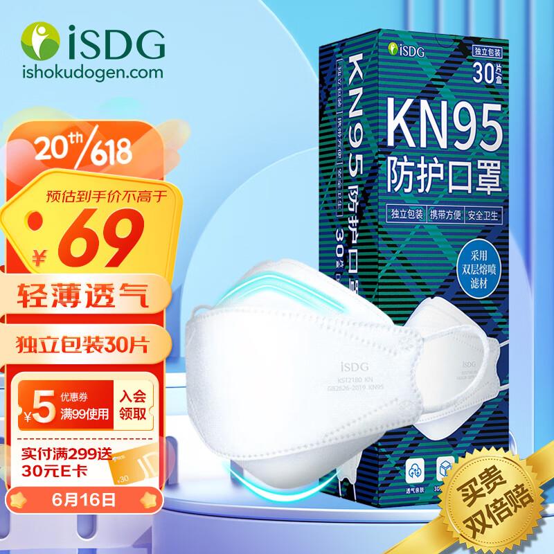如有医疗器械119-100奍ISDG KN95柳叶型防护口罩鱼嘴3D立体口罩30片/盒，买2件0
