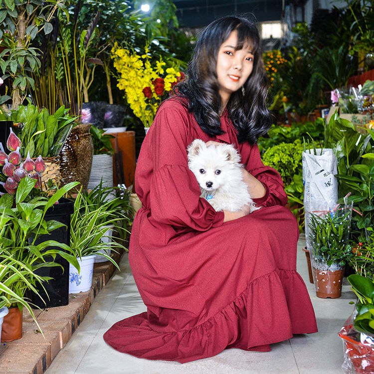 女学生春夏韩版宽松裙子新款红色系带灯笼袖A字连衣裙仙女裙长裙11.9元