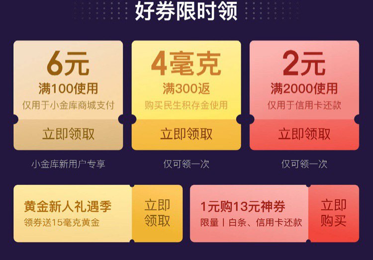小金库100-6支付券一元买13元白条/还款券
