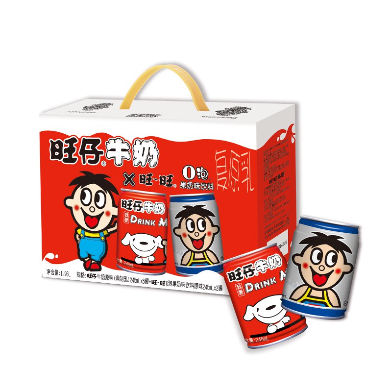 【京东JOY联名款】旺旺 旺仔牛奶（6罐）+o泡果奶 儿童牛奶早餐奶（原味2罐）组合装 245ml*8