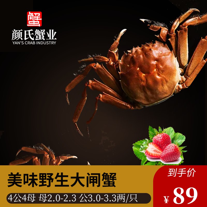 闸蟹 母蟹2.0-2.3 公蟹3.0-3.3 ，空运速达，死蟹包赔4对8只 88
